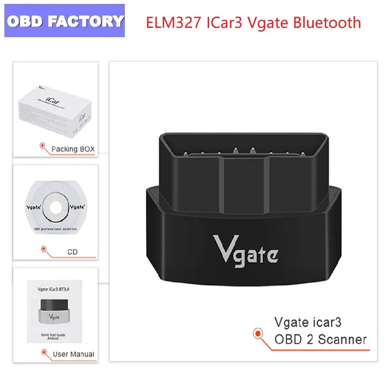 New Vgate iCar3 OBD2 Mini Bluetooth ODB2 for Android Torque ELM327 iCar 3 Scanner OBDII Car Diagnostic Auto Tool |
