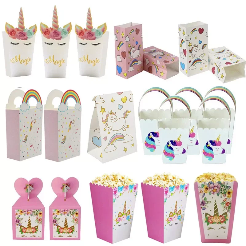 

Unicorn Party Paper Popcorn Box Gift Box Candy Cookies Bags 1st Kids Birthday Party Decorations Gift Bags Baby Shower Supplies