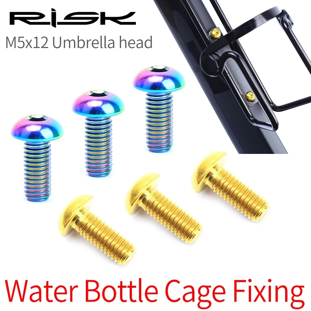 RISK 2pcs MTB M5x12mm with Spacer Water Bottle Cage Air Pump Frame Titanium Alloy Fixing Bolt Screw Road Bike Accessories Parts