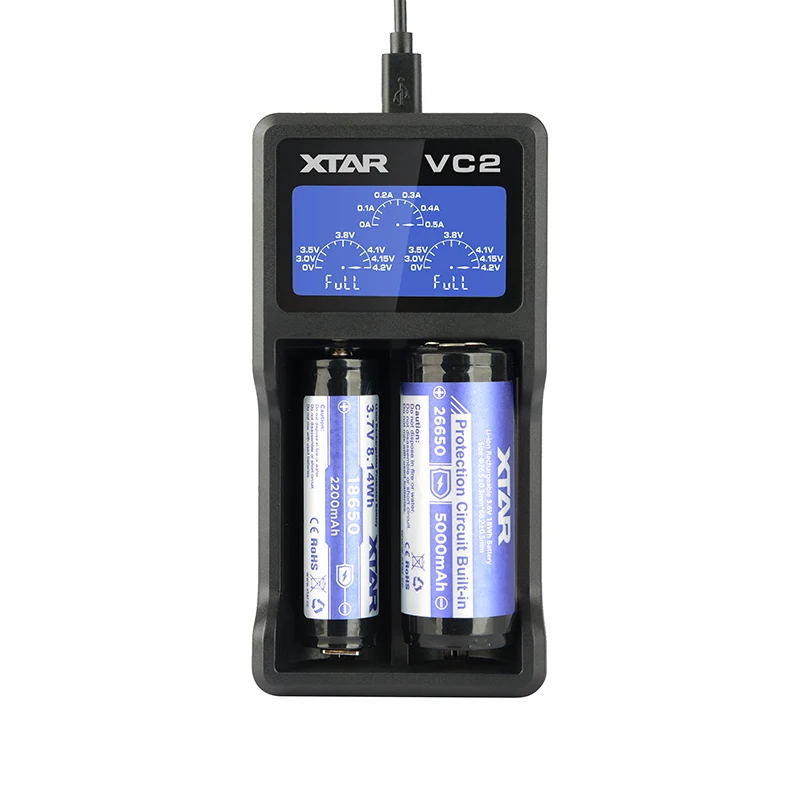 Зарядное устройство XTAR VC2 для аккумуляторов 10440/16340/14500/14650/17670/18350/18490/18500/18650/18700/26650/