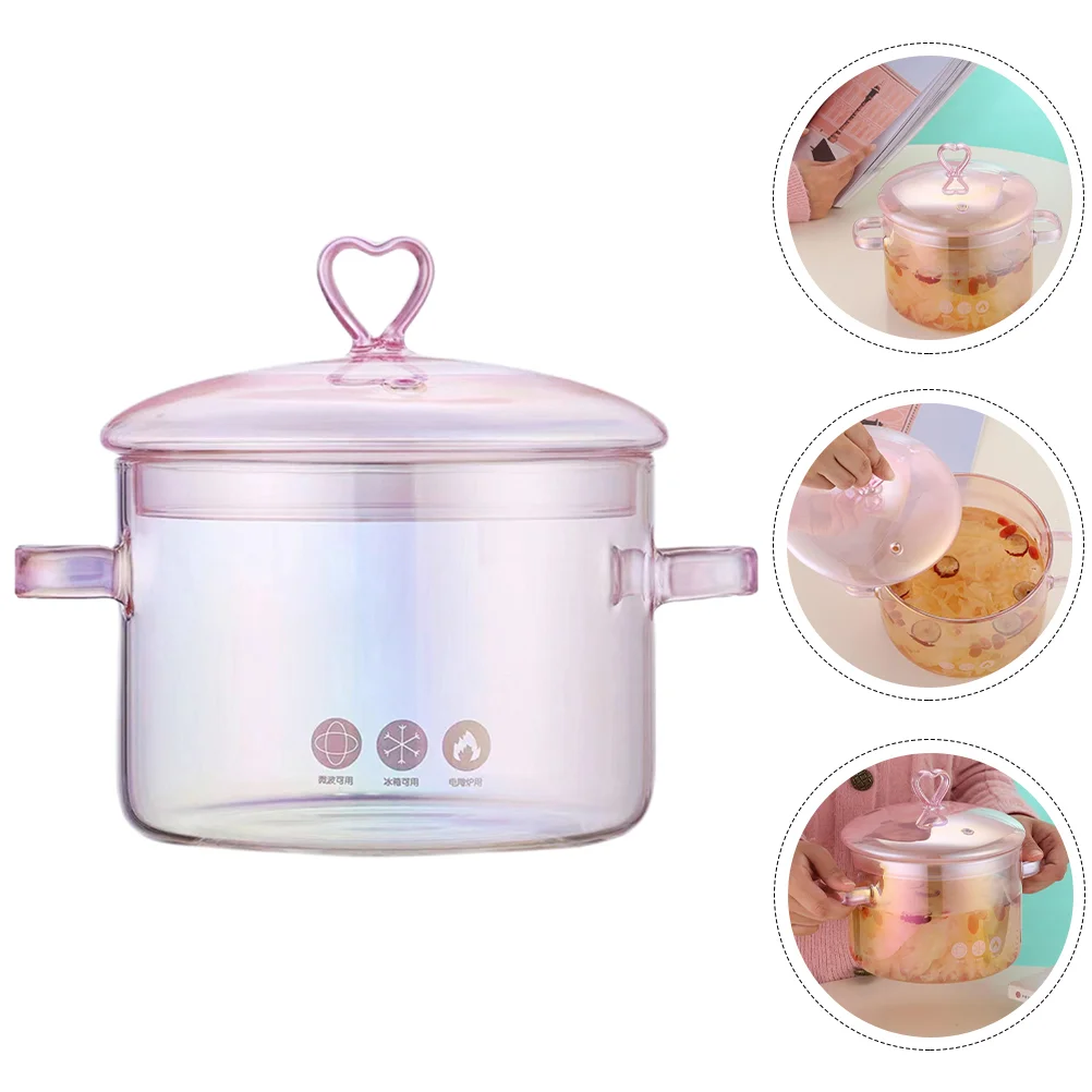 

Pot Cooking Glassnoodle Soup Clear Bowl Instant Lid Pots Simmerstew Saucepan Stock Stovetop Resistant Cookware Handle Vintage