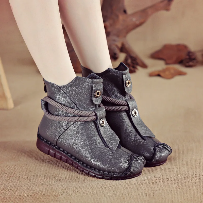 

Women Shoes Autumn and Winter New Flat Soft Soled Short Boots National Style Vintage Women's Boots Warm and Cotton Shoes