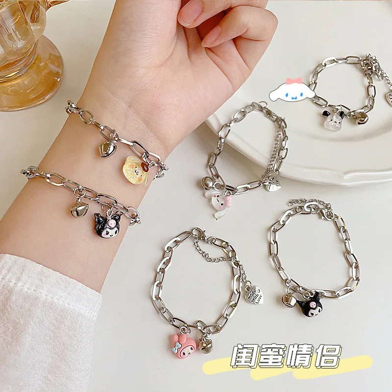 

Kawaii Sanrio My Melody Cinnamoroll Kuromi Cute Cartoon Ladies Bell Bracelet Hand Decoration Creative Design Adjustable Bracelet