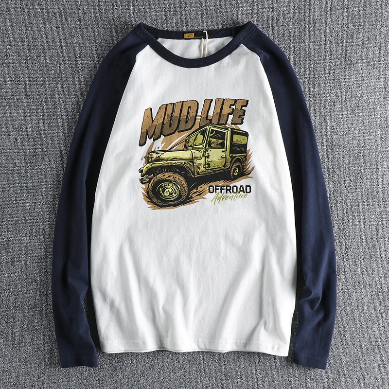 

Printed trend long sleeve t-shirt men's pure cotton brushed comfortable Raglan youth base top shirt 1129