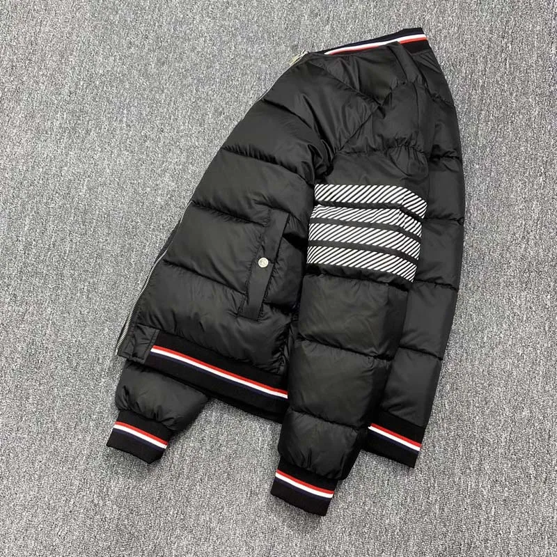 Winter Down Jacket Luxury Brand Classic Grey Striped Design Men Parkas Coats Causal Business High Quality Padded Jacket