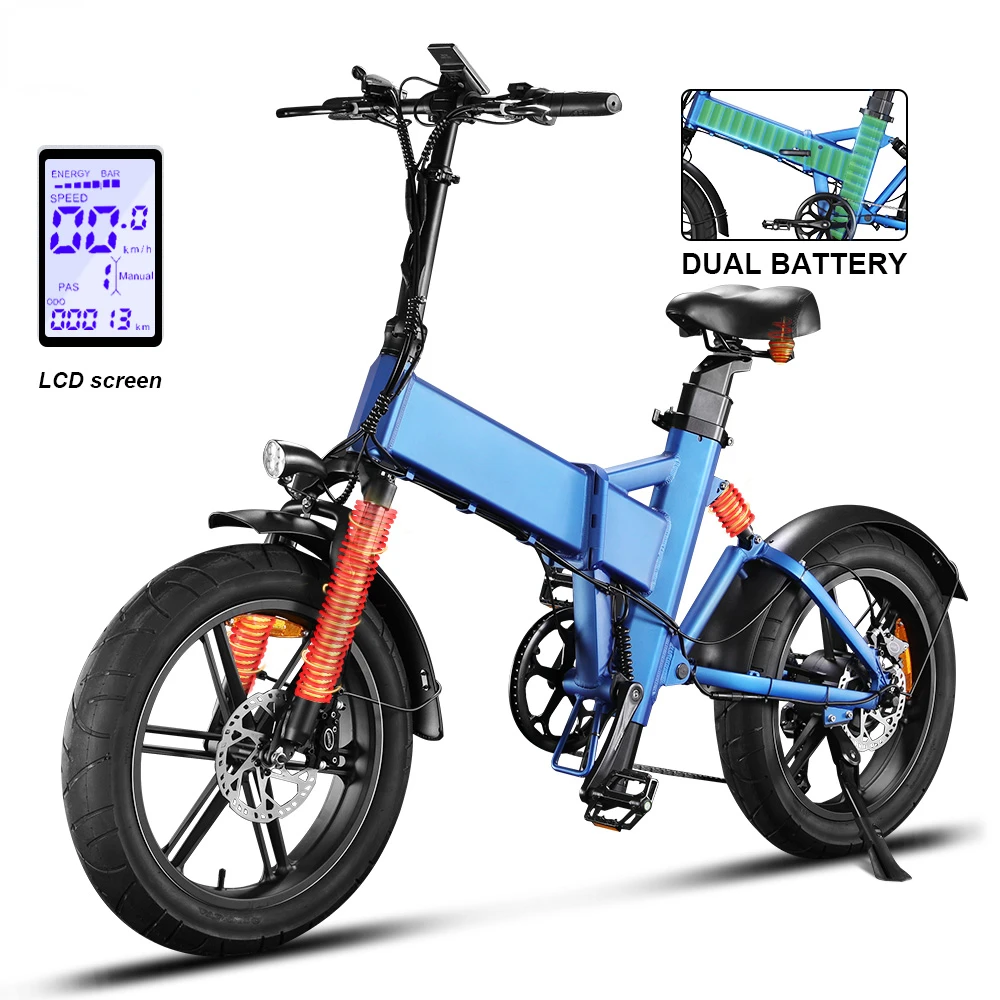 OEM-bicicleta eléctrica plegable, 20 pulgadas, 48v, 250W, 750W, batería dual, neumático ancho