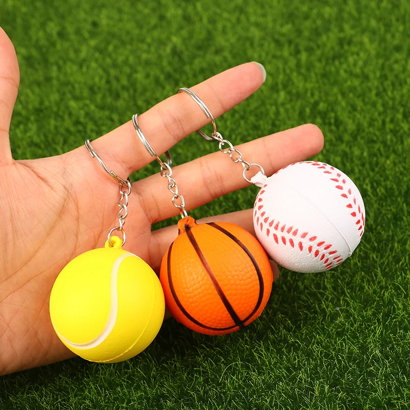 

PU Leather Soft Foam Sponge Ball Keychain Football Basketball Soccer Squeeze Stress Ball Relief Toys Anti Stress Ball Fidget Toy