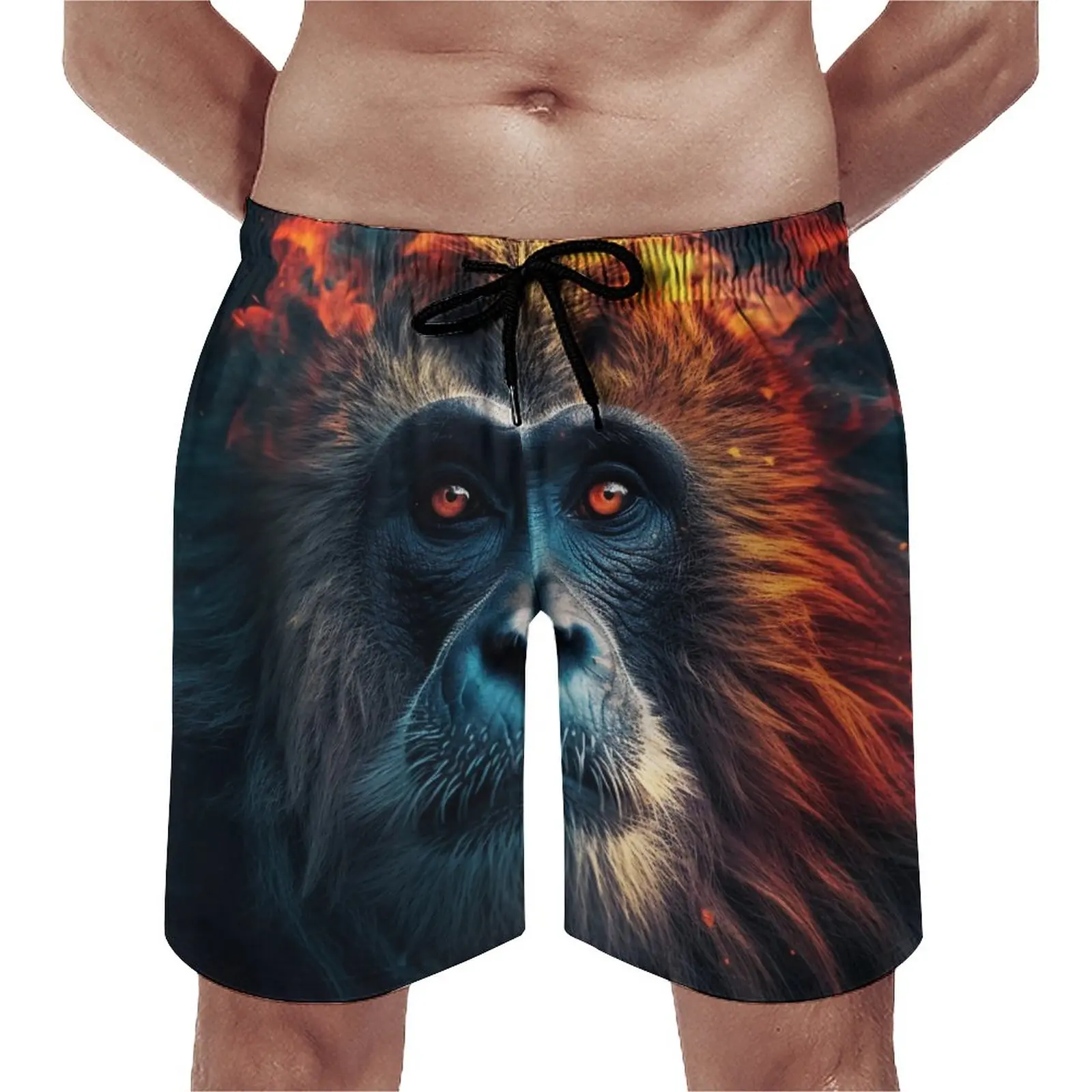 

Summer Gym Shorts Monkey Sports Surf Animal Head Flames Custom Beach Shorts Hawaii Quick Dry Swimming Trunks Big Size
