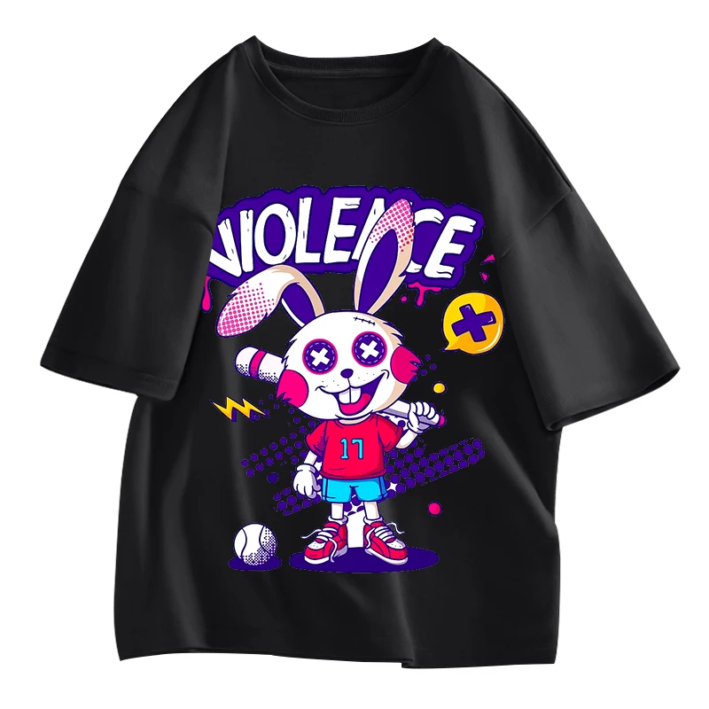 

Funny Cartoon Print T Shirt For Women 2023 Hip Hop Anime Graphic Short Sleeve Baseball Rabbit Top T-shirt Pure Cotton Ladies Tee