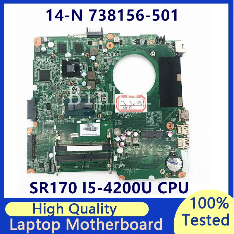 

738156-001 738156-501 738156-601 For HP 14-N Laptop Motherboard With SR170 I5-4200U CPU DA0U82MB6D0 740M/2GB 100% Full Tested OK