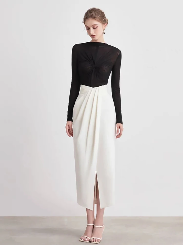 Женский комплект из 2 предметов DEAT пуловер средней длины с круглым вырезом и