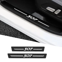 4pcs carbon fiber car door threshold strip sticker for peugeot 307 logo anti scratch tape waterproof decal auto accessories