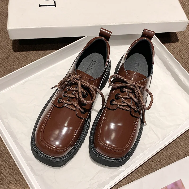 Women Platform Shoes Fashionable and Breathable Genuine Leather Sneakers British Style Leather Casual Frenulum Ladies Shoes