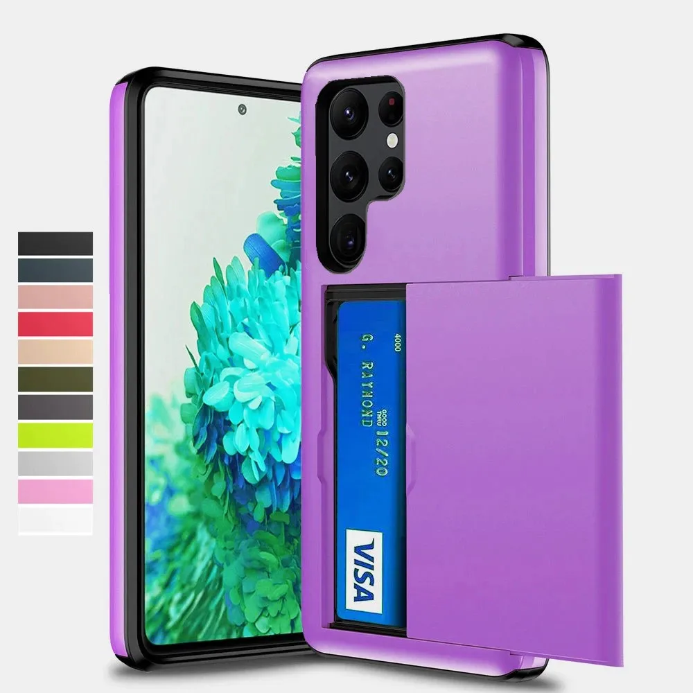 

Slide Card Slots Holder Case For Samsung S22 Ultra S21 Plus Cover Capa for Galaxy S22Ultra Note 20 Ultra 10 9 S20FE Funda Coque