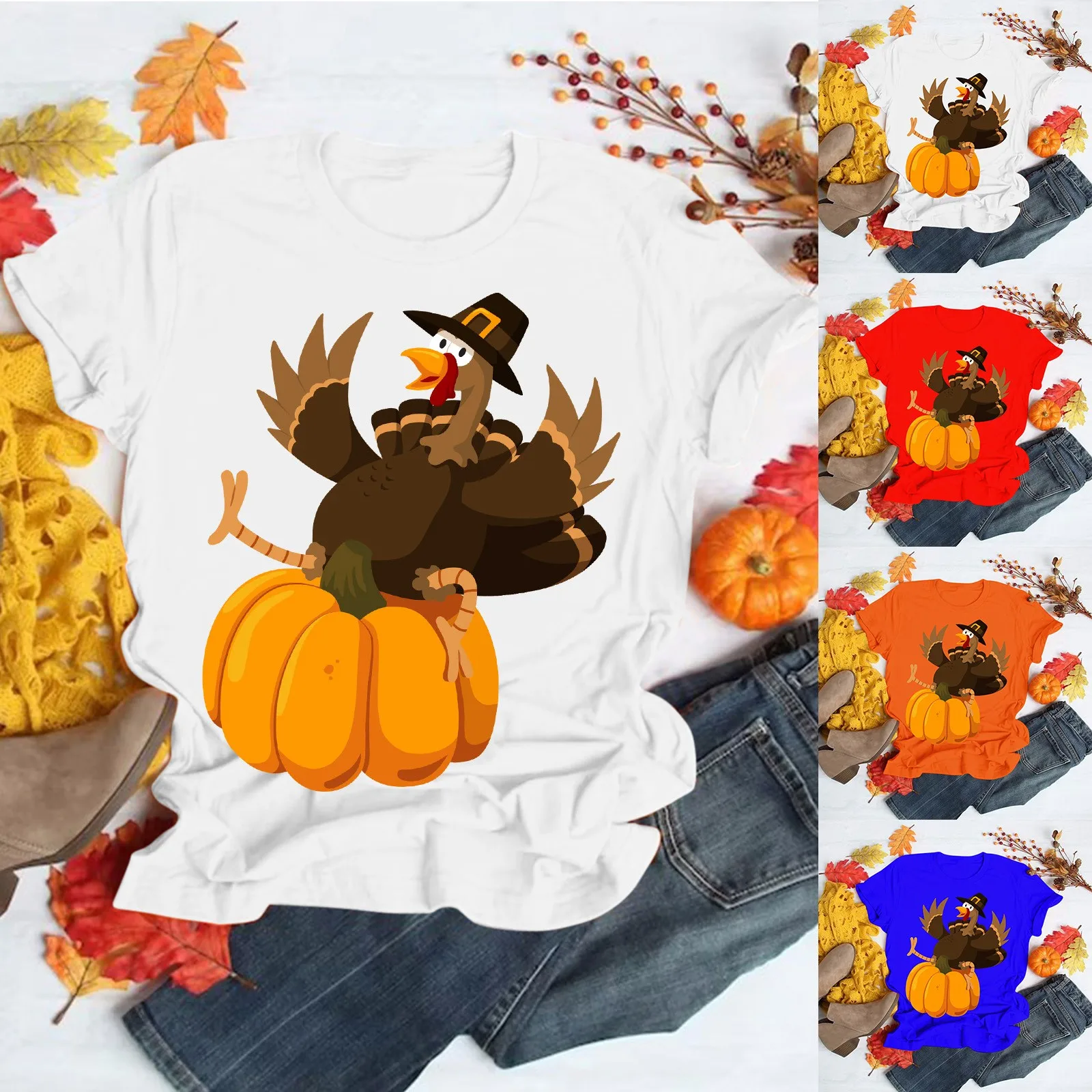 

Женская футболка с коротким рукавом, круглым вырезом и принтом на День Благодарения