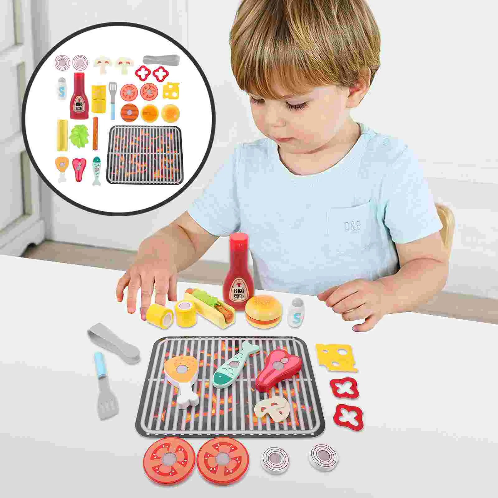 

Simulation Toys Kitchen Pretend Children Food Grill Cartoon Kids Cognitive Wooden Playthings Educational Toddler Suit