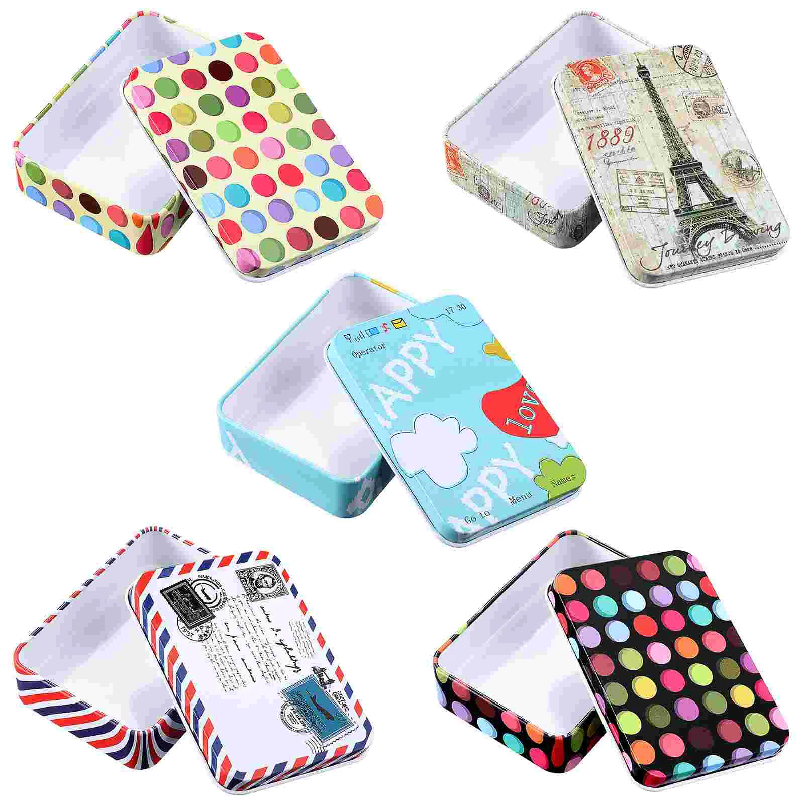 

5pcs Rectangular Storage Boxes Jewelry Cards Storage Rectangular Bags Case Christmas Gift Tin Rectangular Boxes