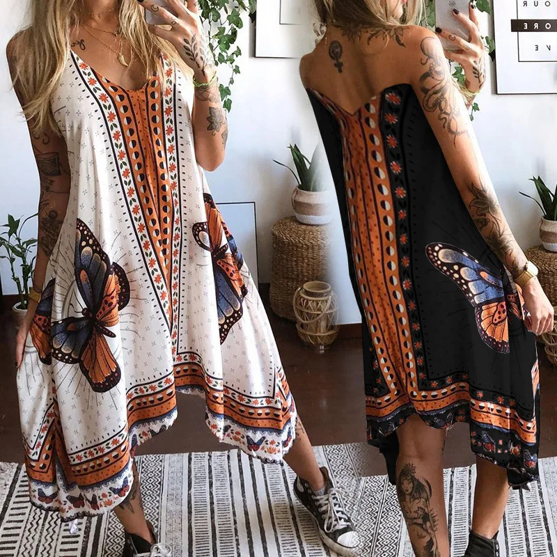 

Women's dress Spring/Summer 2023 printed sexy backless irregular women's dress