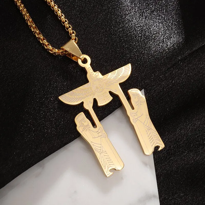 

Double Pharaoh Symmetrical Stainless Steel Pendant Necklace for Men and Women Pray Faith Ancient Egypt Amulet Necklace Gift