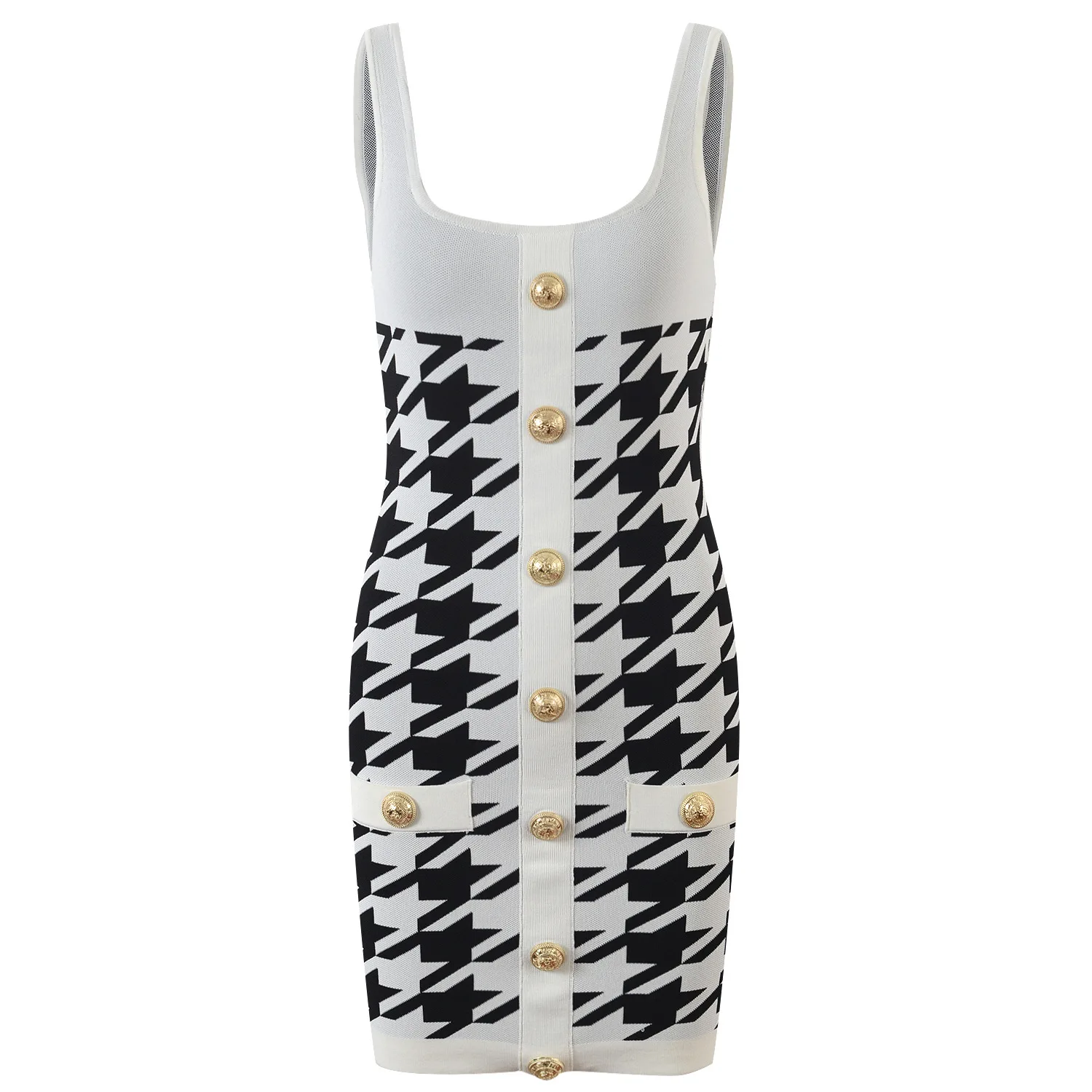 

Sexy Costume Woman Spaghetti Straps Blackless Houndstooth Tank Bodycon Knit Wear Dress High Quality For Ladies Summer On Sale