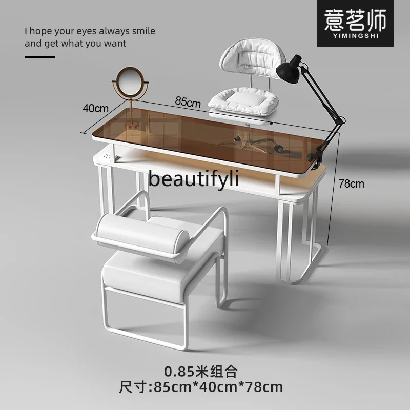 Карамельный коричневый стол для ногтей и стул стеклянный маникюрного салона