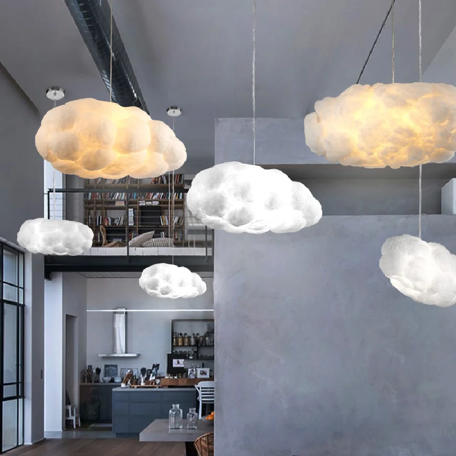 

Nordic Design Pendant Lights Living room Bedroom Kitchen cloud lamp White Lampshade Silk Cotton E27 Bulb suspended luminaire