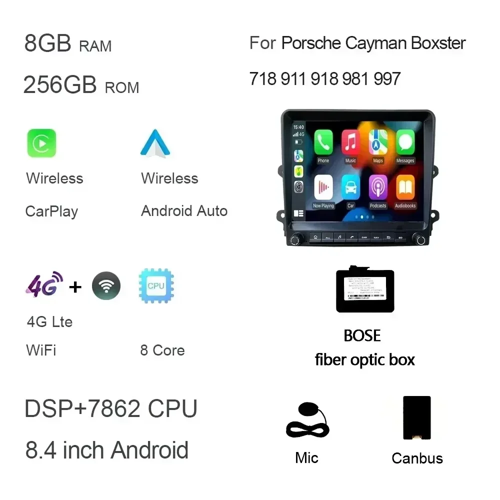 

Автомобильный плеер Carplay Android 12,0 8 ядер 8G + 128G радио GPS Wi-Fi мультимедиа для Porsche Cayman Boxster 718 911 918 981 997 2012-2018