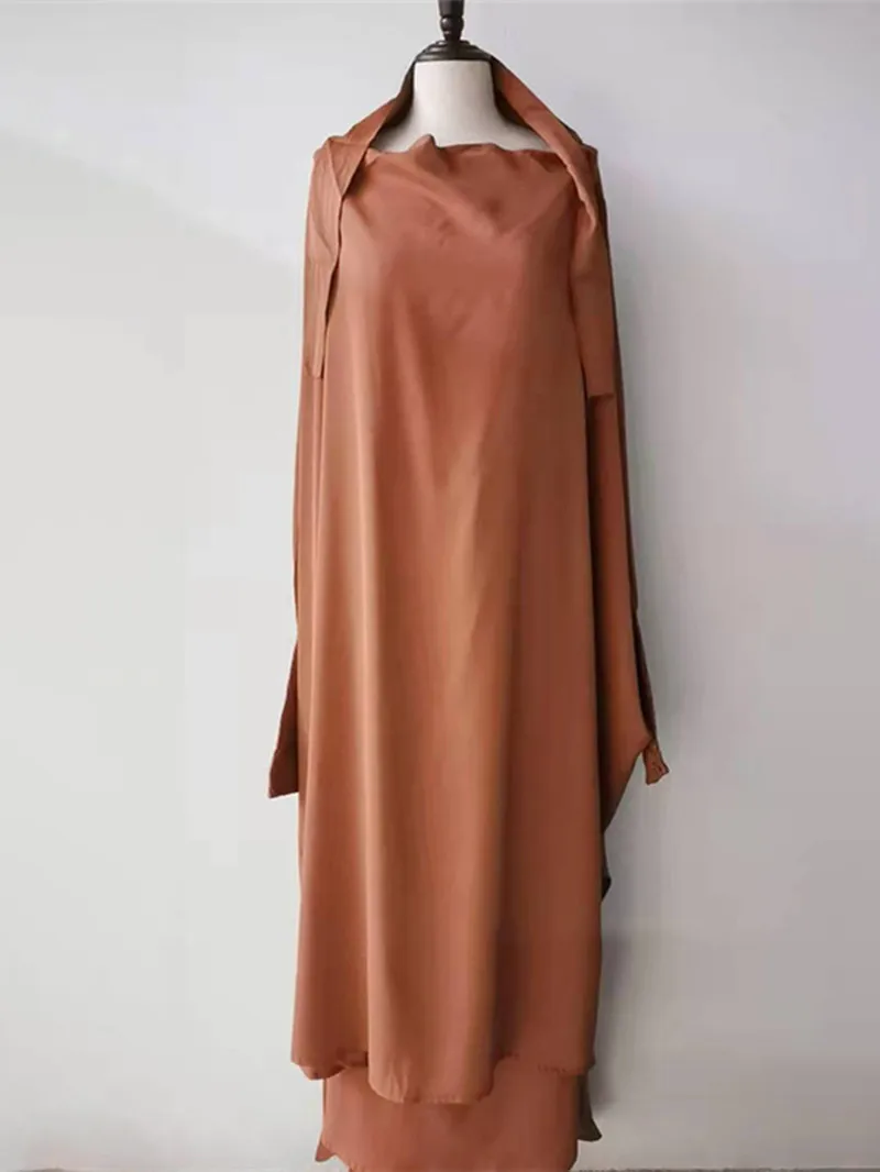 Hooded Abaya Muslim 2 Pieces Set Woman Dress Islam Prayer Dresses Full Cover Ramadan Gown Islamic Clothes Garment Hijab Dress