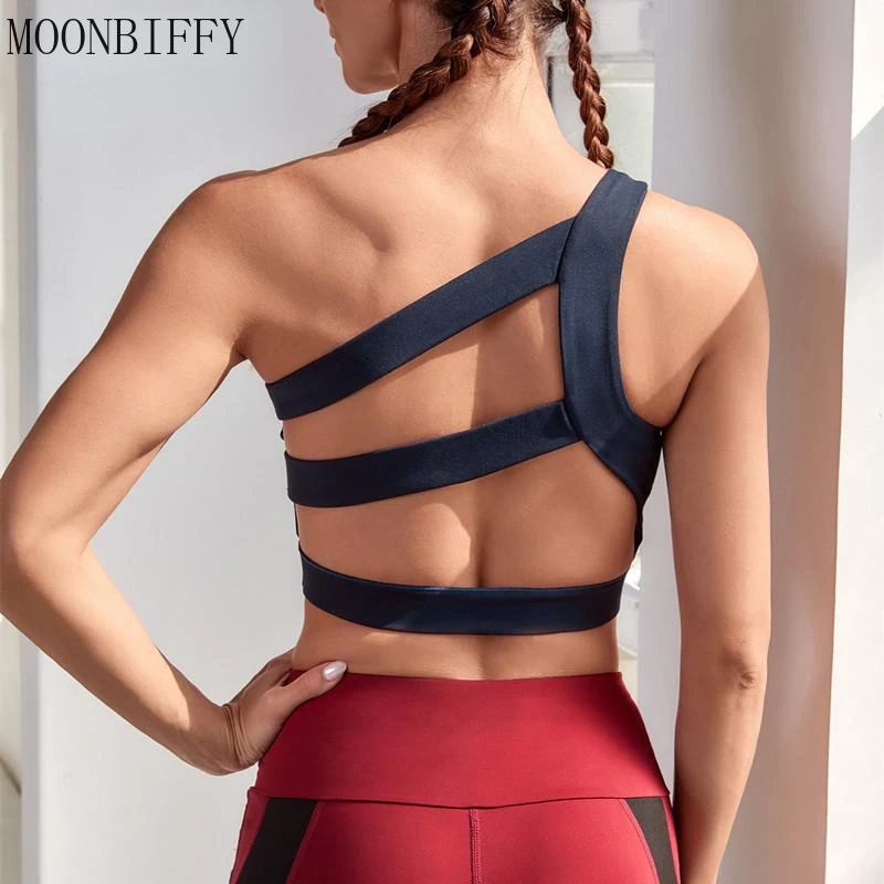 

Спортивный бюстгальтер для женщин, красивый бюстгальтер для фитнеса и йоги, противоударные бюстгальтеры для бега, косые лямки на одно плечо...