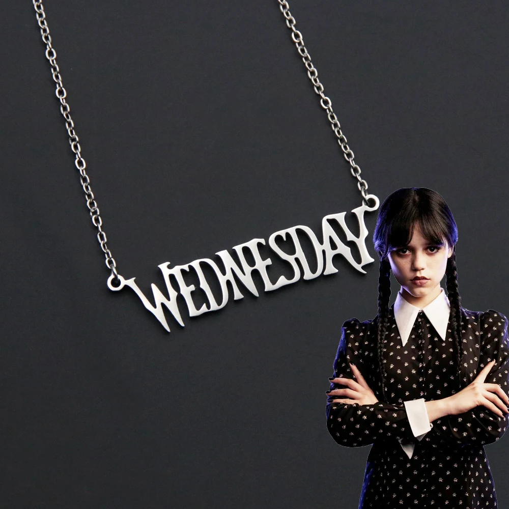 

TV Show Wednesday Addams Necklace Letter Logo Pendant Necklace for Women Men Cosplay Jewelry Gift
