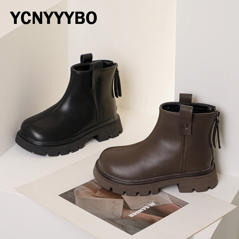 

Новинка, осенние модные детские ботинки, Детские мотоциклетные ботильоны, брендовая коричневая обувь для маленьких девочек, ботинки челси для мальчиков, кожаные ботинки на платформе