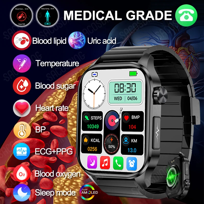 ЭКГ + PPG Smart Wtach Мужской AMOLED-экран AI Медицинская диагностика Здоровые часы