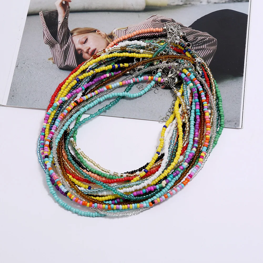 

20CM Bohemia Beaded Women Necklace Colorful Rainbow Chorker Necklaces Jewelry Girl Aesthetic Neck Accessoris Friends Gifts Hot