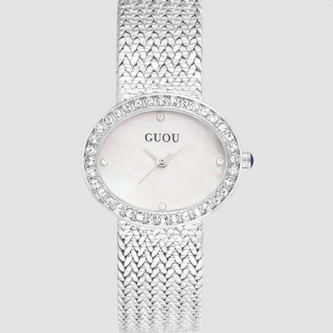 Fashion GUOU Top Luxury Brand Diamond Women Jewelry Watches Vintage Oval Watch Full Steel Bracelet Wrist Business Analog Clocks