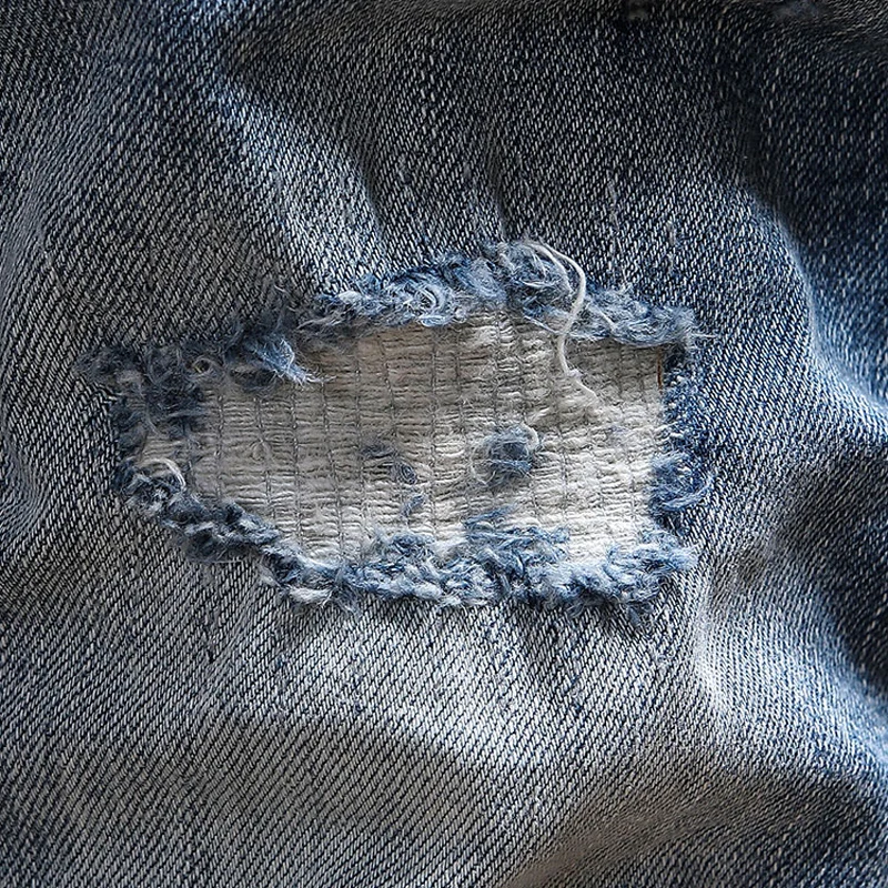 Vintage Fashion Men Jeans Retro Blue Elastic Slim Fit Hole Ripped Jeans Men Trousers Patched Designer Casual Denim Pants Hombre