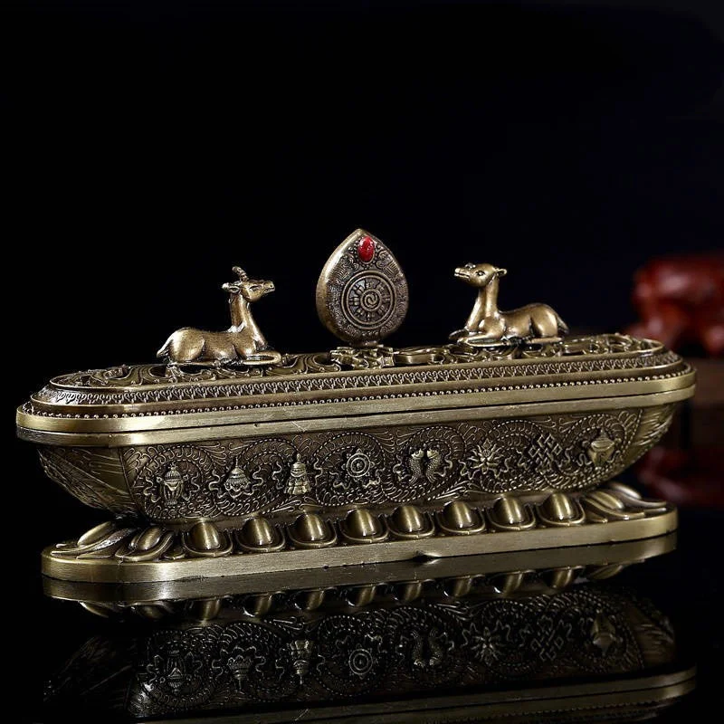 

Tibet Copper Incense Burner Antique Handmade Incense Stick Holder Zen Buddhist Teahouse Home Office Decoration Crafts Ornaments