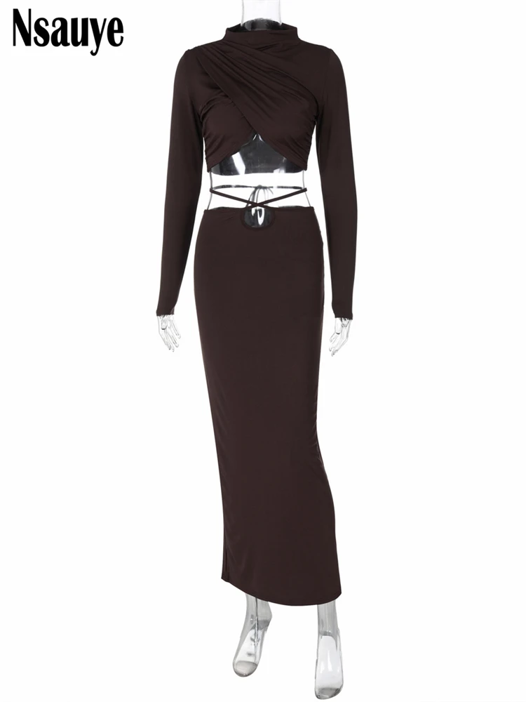 Nsauye комплект из двух предметов топы с длинными рукавами + длинная юбка высокой