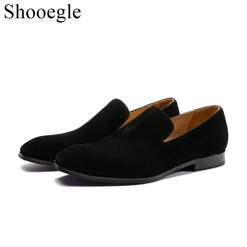 High Quality Black Slip on Flat Loafers Flannel Shoes Men Casual Shoes Wedding Party Business Dress Shoes Free Shipping