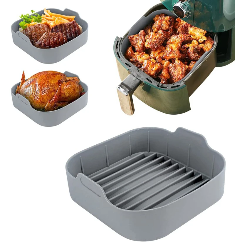 

AirFryer Silicone Pot Air Fryers Oven Baking Tray Fried Pizza Chicken Basket Mat Square Round Replacemen Grill Pan Accessories
