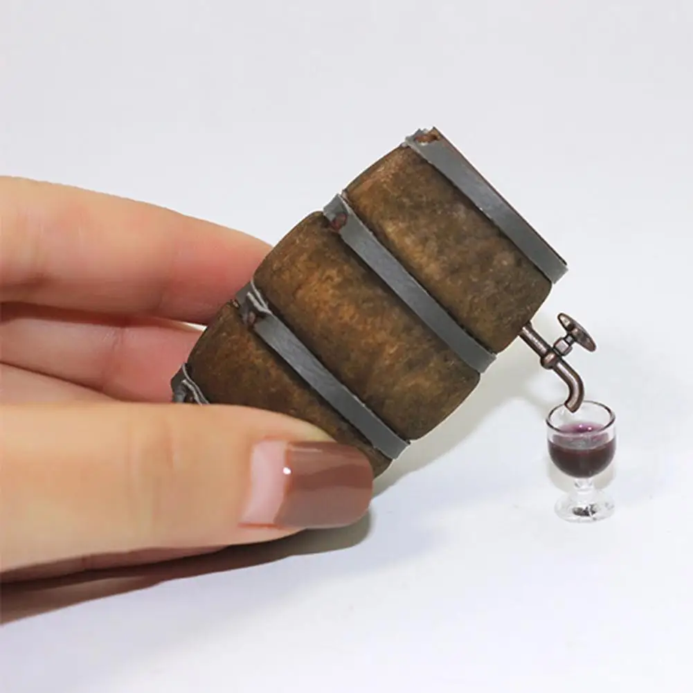 

Красивое миниатюрное ведро для вина, милый деревянный Мини-бочонок для вина, миниатюрный кукольный домик, бочонок для красного вина