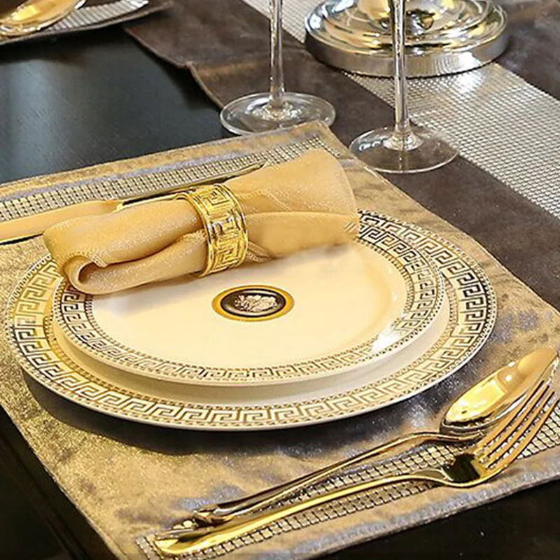 

High-grade Bone China Tableware Set Luxury European Cutlery Dinnerware Ceramic Steak Plate Coffee Cup and Saucer Kitchen Gift