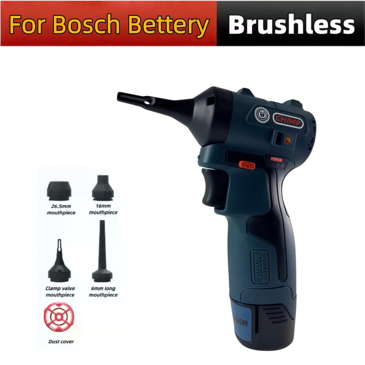 Фото Миниатюрный бесщеточный пылесос-воздуходувка для аккумулятора Bosch 12В, беспроводной пневматический пистолет для сдувания пыли, высокопроизводительный ручной инструмент для очистки с регулируемой скоростью №1