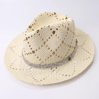 wide brim sun hats carving flower pattern panama hat ivory crystal band men hat summer women hat vacation derby beach hat