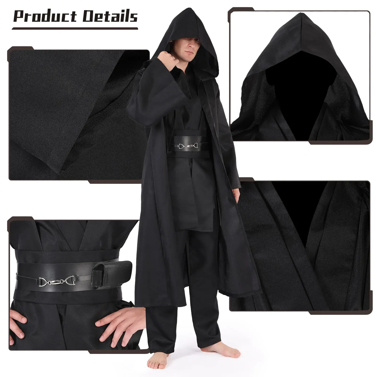 Cafele туника на Хэллоуин костюм для косплея рыцарь-джедай коричневый белый халат с