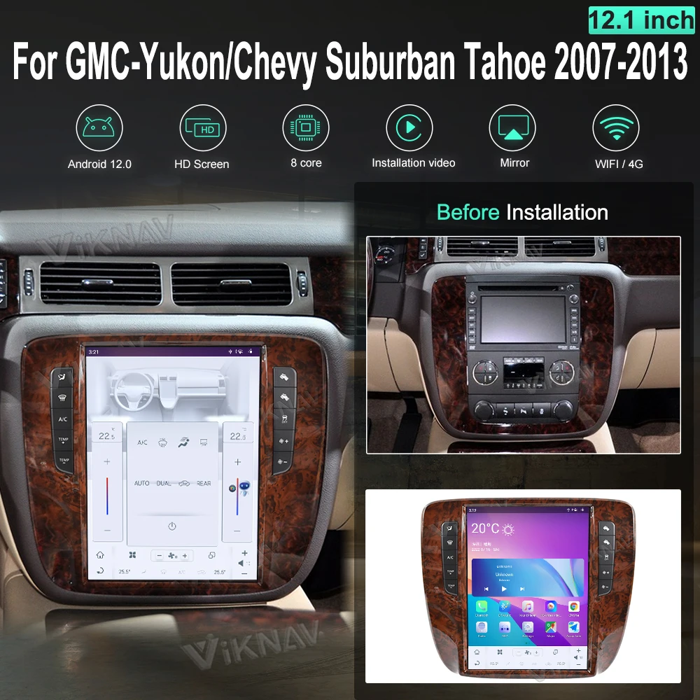 

Android мультимедийный плеер головное устройство для GMC-Yukon/Chevy Suburban Tahoe Auto AC 2007-2013 12,1 дюймовый сенсорный экран автомобильное радио