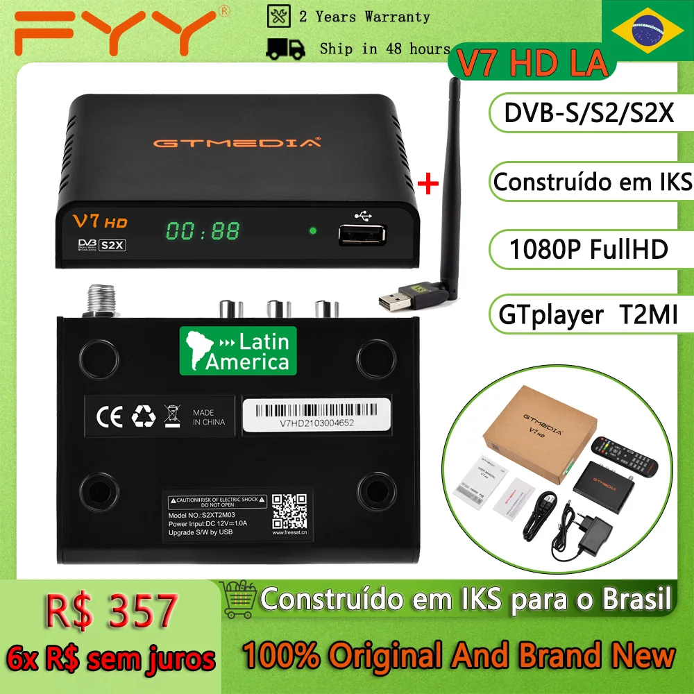 

Built in IKS Decoder For Brasil GTMEDIA V7 HD LA DVB-S2 Satellite TV Receiver 1080P HD Built in 200+ Channels