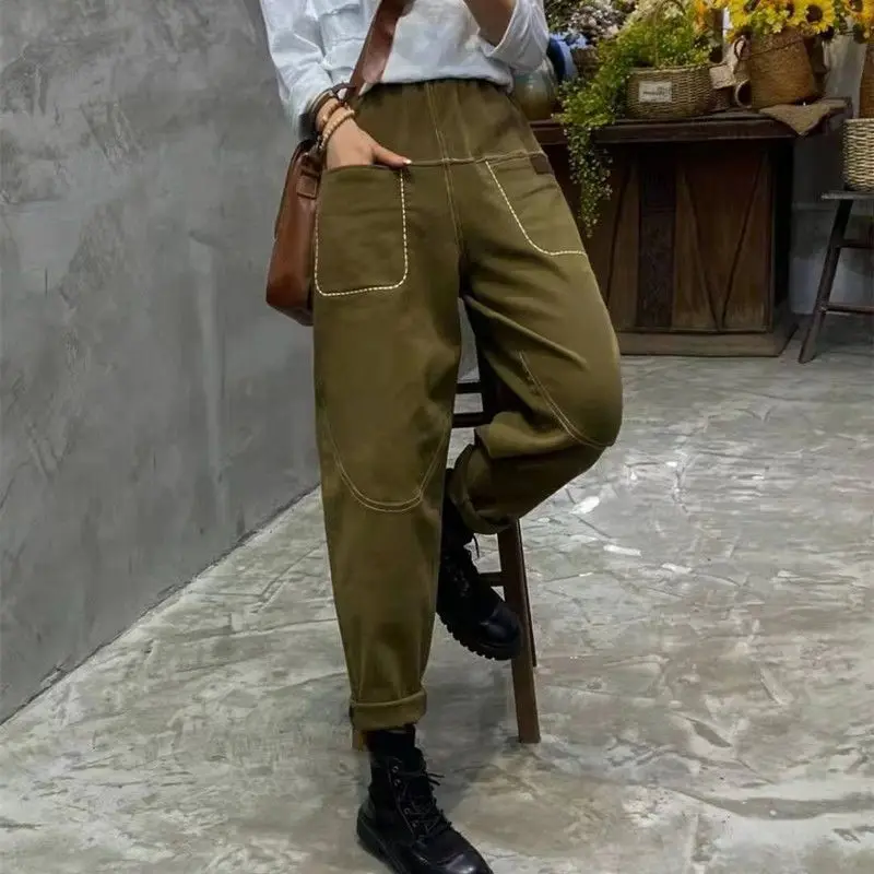 Брюки женские демисезонные с высокой талией эластичные свободные