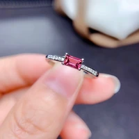 meibapj fine quality natural red garnet gemstone trendy rectangle ring for women real 925 sterling silver charm fine jewelry