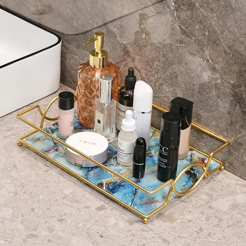 Поднос для ванной комнаты органайзер ухода за кожей мраморный принт поднос