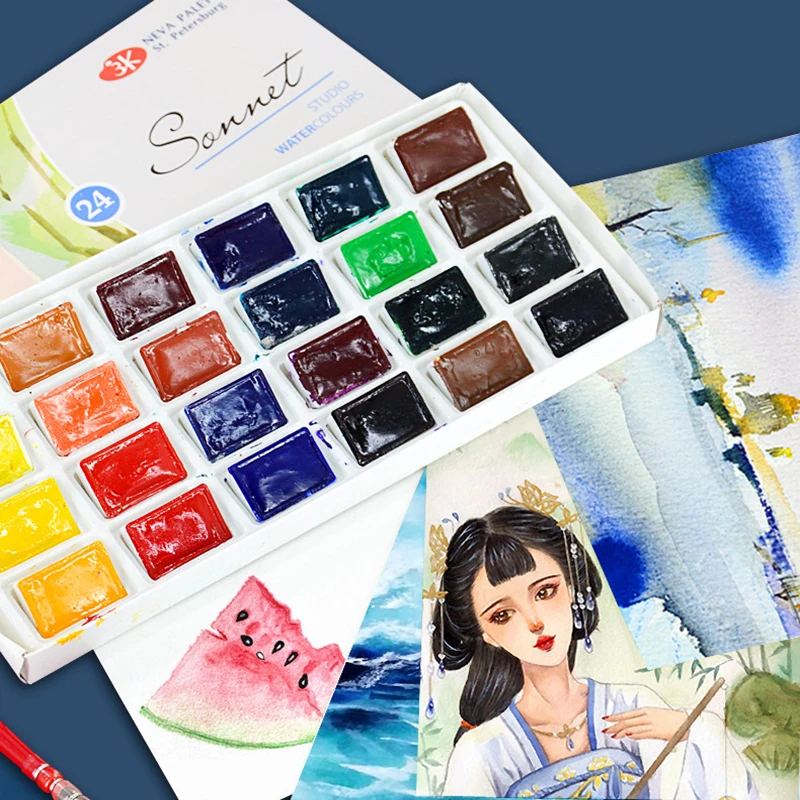 

Pigment Watercolor Russian Drawing White Colors Student Solid Night Acuarelas Paint Conem Sonnet Painting Supplies 16/24